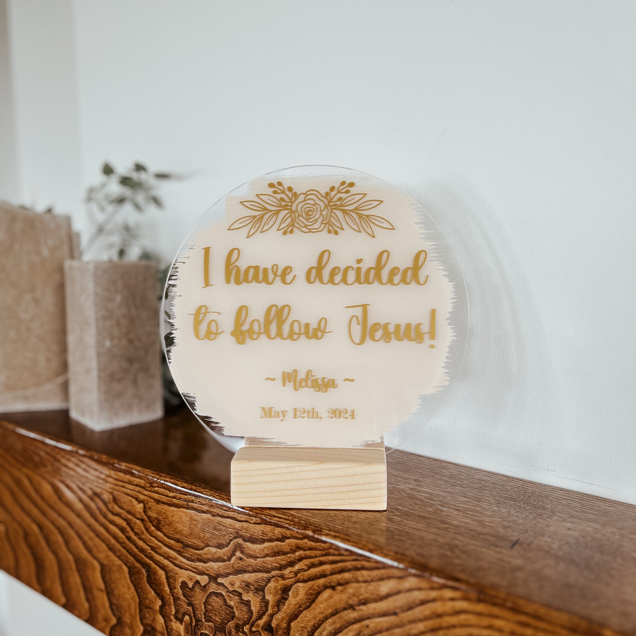 Decoraţiune personalizată botez Gold Flower