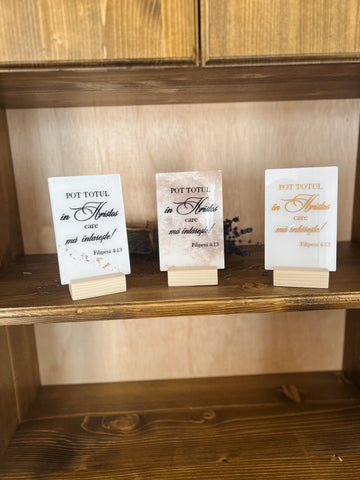 Decorațiune creștină cu verset biblic – „Pot totul în Hristos care mă întărește” | Filipeni 4:13