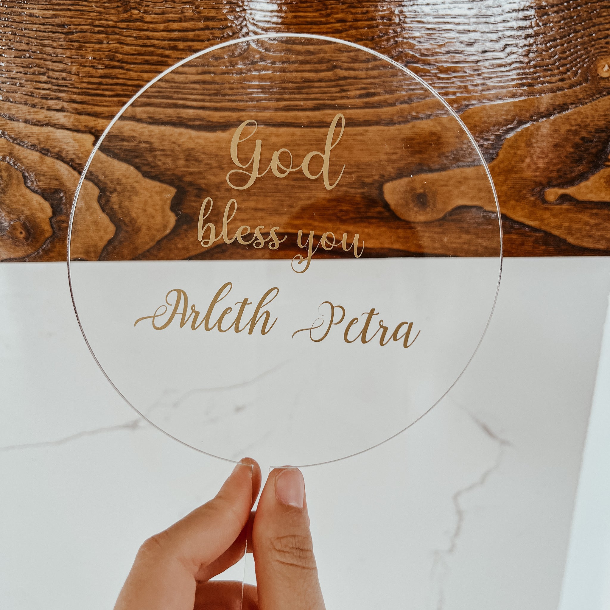 Topper tort personalizat clear - God bless you