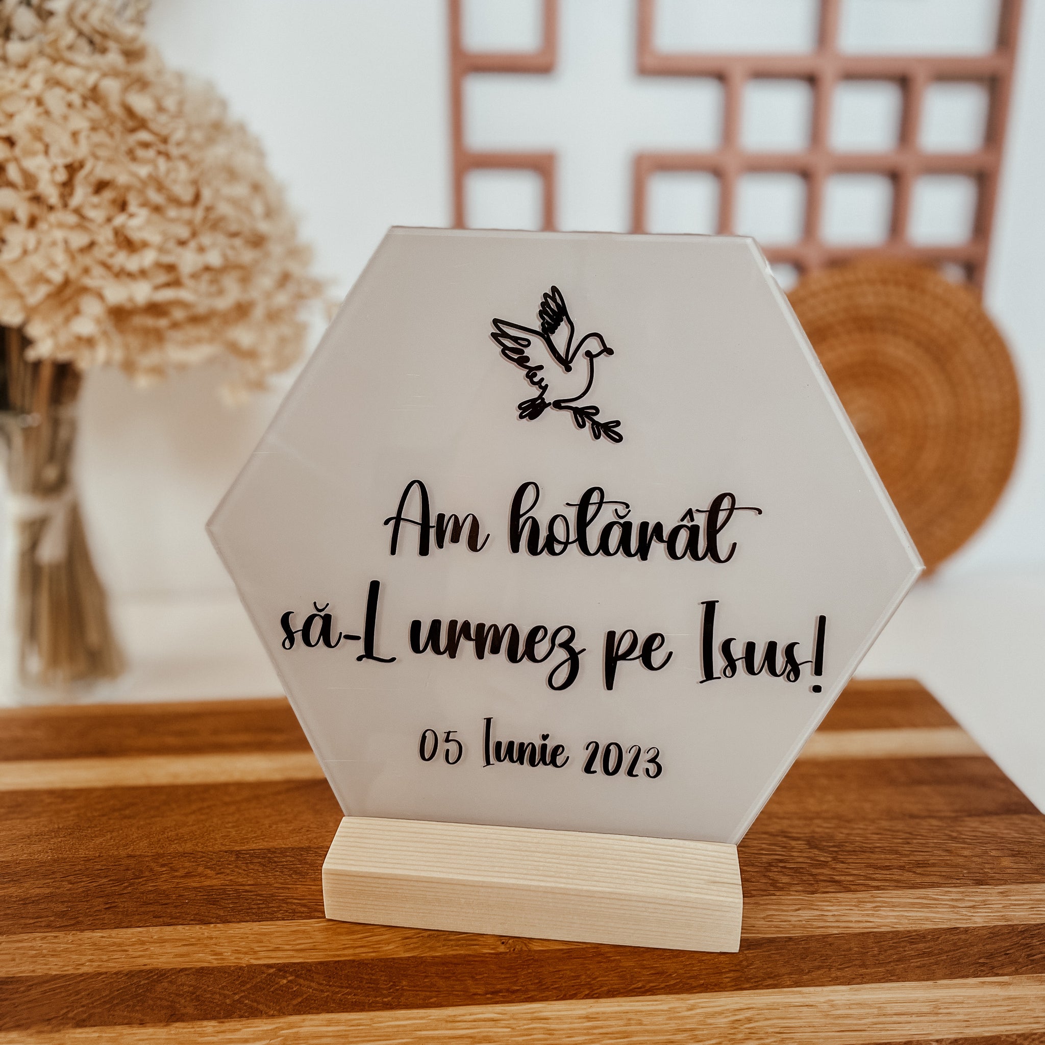 Decoraţiune personalizată botez Dove gri