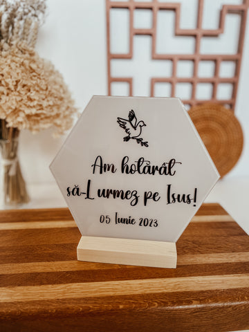 Decoraţiune personalizată botez Dove gri