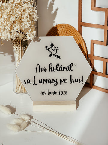 Decoraţiune personalizată botez Dove gri