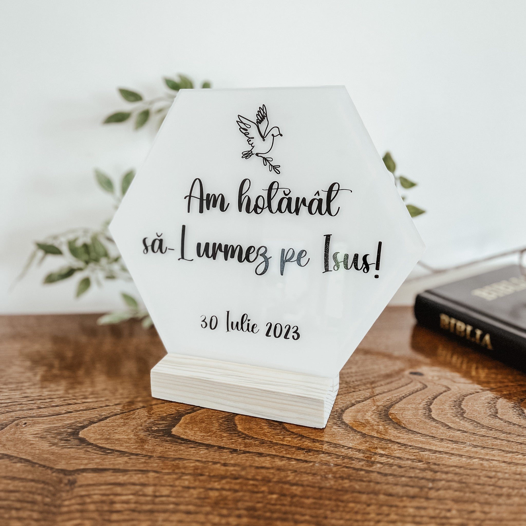 Decoraţiune personalizată botez Dove alb