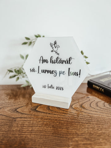 Decoraţiune personalizată botez Dove alb